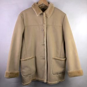 Vintage J Percy Tan Cream Suede Coat with Faux Fur Accents